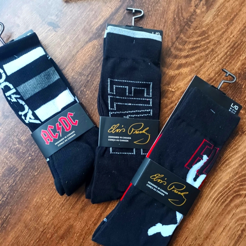 3 Pair Elvis, AC/DC Officially Licensed Socks